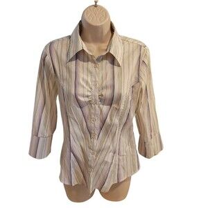 Charlotte Russe Purple Striped Long Sleeve Blouse Size Large